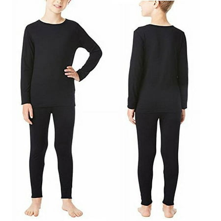 32 DEGREES Weatherproof Big Boys Base Layer Thermal Shirt Long Underwear Set (Large Black)