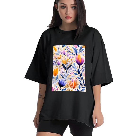 Plus Size Shirt for Women Black Tops for Women Short Sleeves Shirt for Women Watercolor Flower2 T Shirt Crewneck Shirt for Women XS