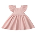 thumbnail image 6 of hengsof Cute Solid Color Summer Dress for Girls Stylish Ruffled Sleeve Casual Dress Versatile Everyday Children's Dress Ages 1-7, 6 of 8
