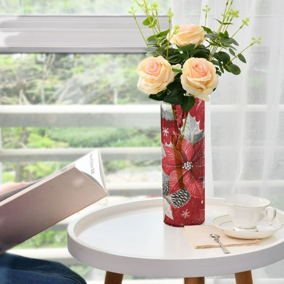 Red and White Flowers Plastic Vase 11.8'' x 3.9'' Transparent Non Breakable Decorative for Family