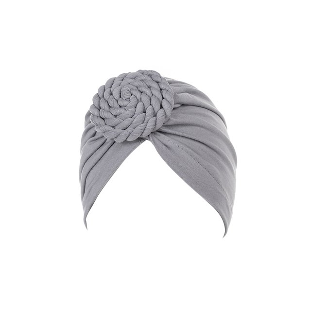 Minnieouse Turbante tejido nudo estilo étnico musulmán Hijab sombrero Donut cubierta diadema gorras Bonnet decoración del cabello para mujeres Sombreros Gris Minnieouse AP011270-05B