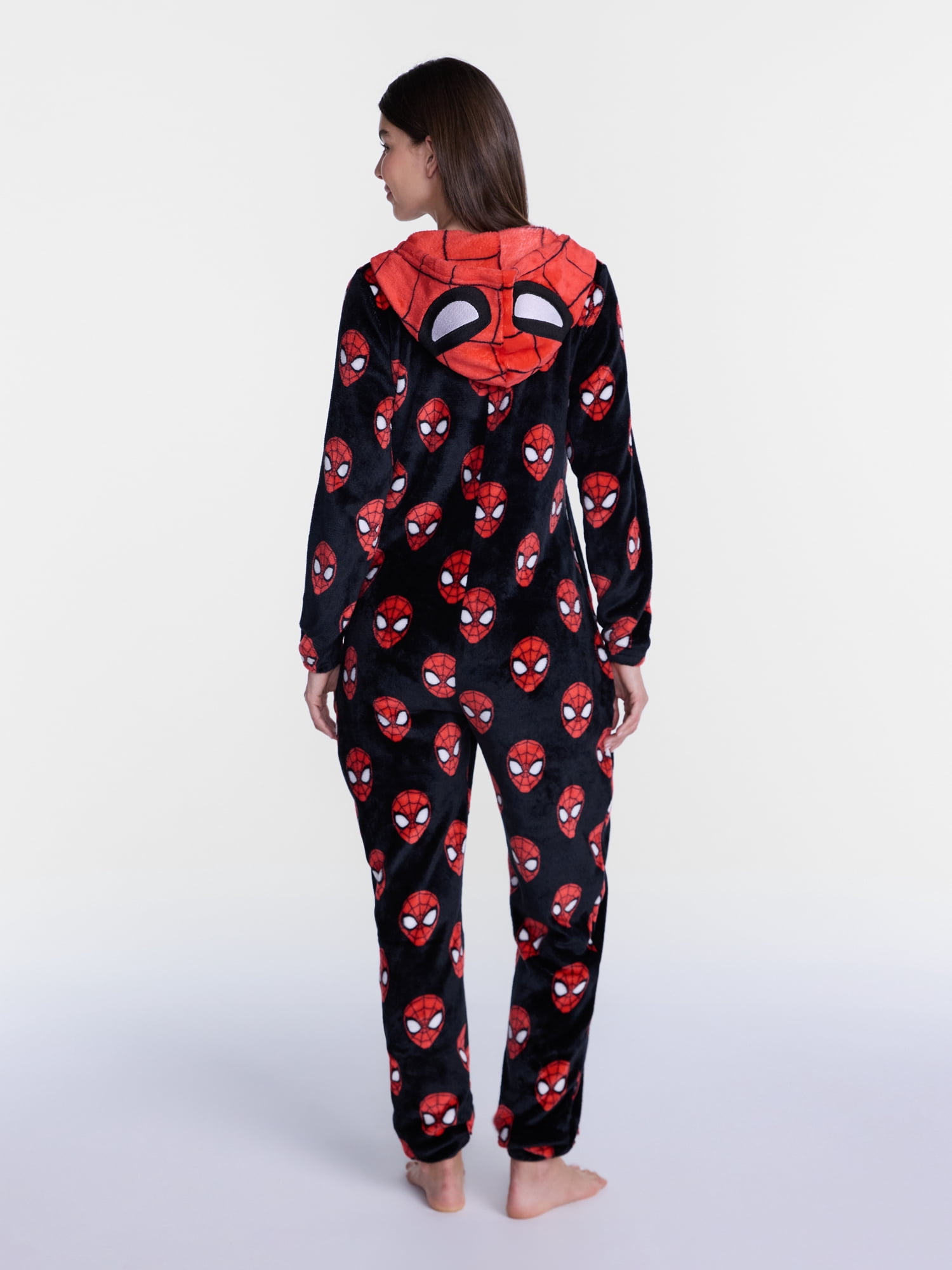 Spider-Man Women's Minky Fleece Union Suit Pajamas with Pockets, Sizes XS-3X