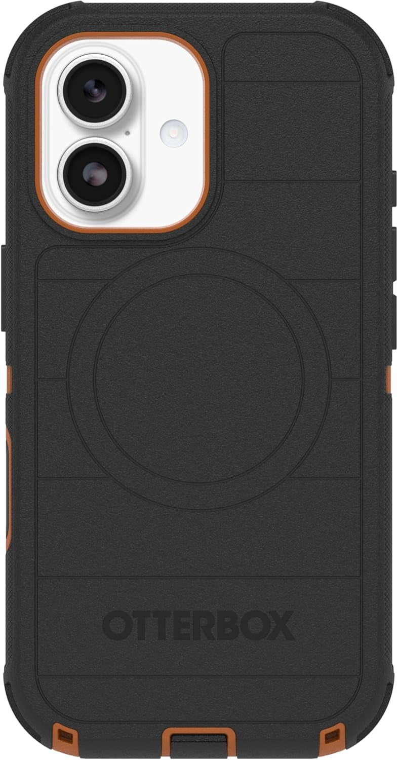OtterBox iPhone 17 (Only) Bundle: Defender Series Case & Screen Protector - Black Chateau (Black & Orange) - Case Only - Snaps on MagSafe - Tough - Rugged & Durable - Non-Retail Packaging