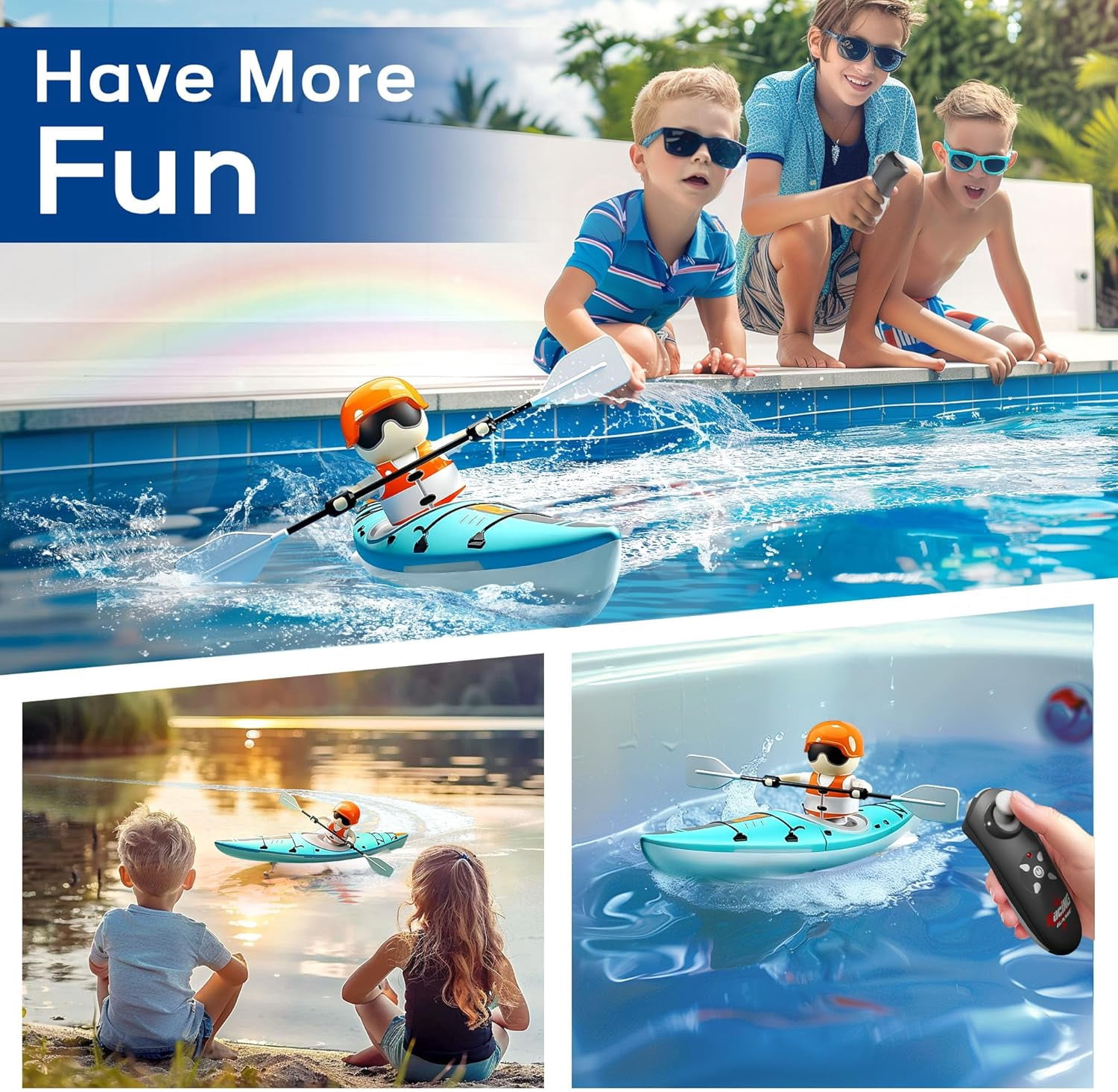 Remote Control Boat Toy,Toddler RC Kayak Paddle Boats Bath Toys Boys 4-8-12,Kids Christmas Birthday Gifts