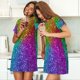 thumbnail image 4 of Easygdp Colorful Glitter Camisón de manga corta para mujer, informal, estampado, 4 of 6