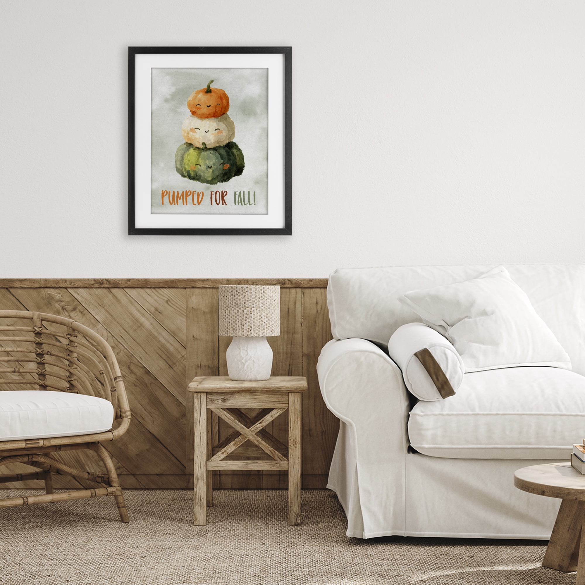Stupell Industries Smiling Pumpkins Pumped For Fall Black Framed Print Under Glass, design by Ziwei Li