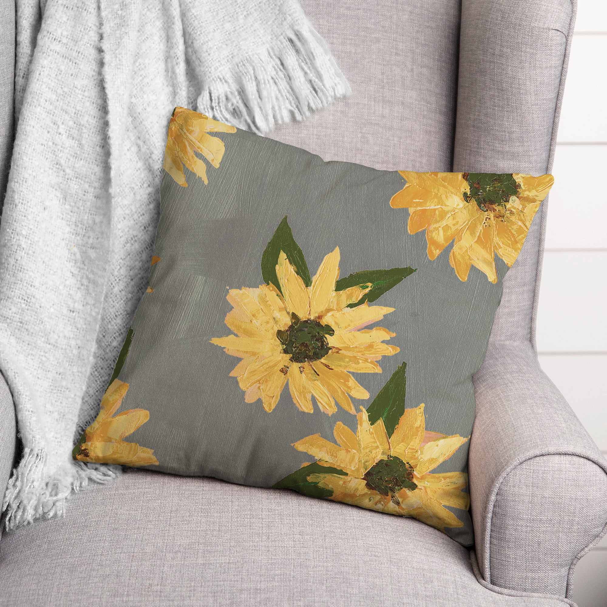 Creative Products Painted Sunflower Gray 18 x 18 Indoor / Outdoor Pillow