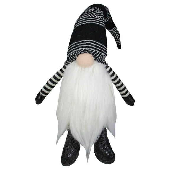 Northlight Plush Gnome with Striped Arms Christmas Figure - 28" - Black and White