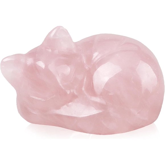 Crystal Cat Statue Decor, Healing Crystal Sleeping Cat Figurines, Cat Gifts for Women, Cute Desk Decor, Cat Sculpture Office Decor, Lucky Kitten Decoration for Cat Lover (Pink)