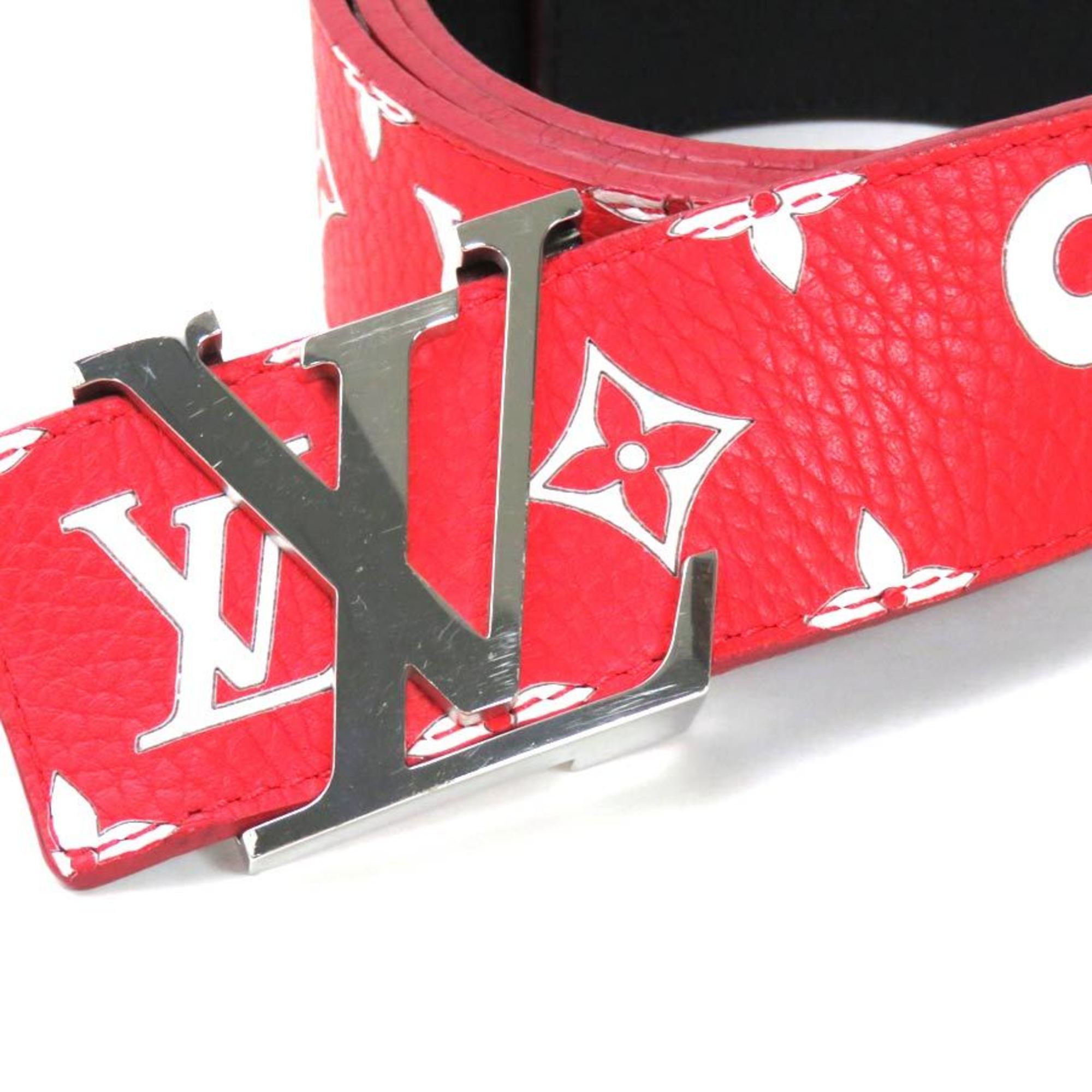 Used Louis Vuitton Belt Monogram Supreme Saint-Hul LV Initial Red Leather  Men's MP015 