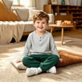 thumbnail image 4 of Mifsaly Toddler Boys 2 Piece Summer Outfit Sets Crinkle Cotton Gauze Henley Long Sleeve Shirts and Jogger Pants Kids Casual Loungewear & Playwear, 4 of 5