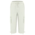 thumbnail image 3 of Bloomae Women's Cargo Capris Hiking Pants Lightweight Quick Dry Drawstring Elastic Waist Outdoor Athletic Travel Casual Loose Comfy Pants with Cute Pockets White XL, 3 of 4