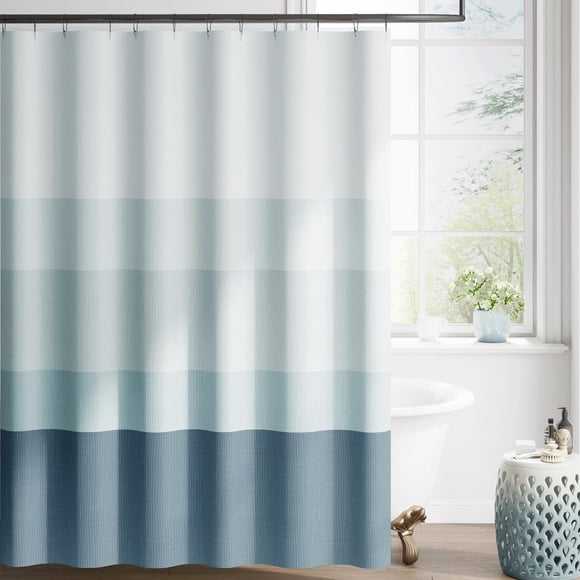 jinchan Ombre Ocean Blue Striped Shower Curtain Waterproof Fabric Shower Curtains for Bathroom Gradual Color Minimalist Design Modern Neutral Luxury