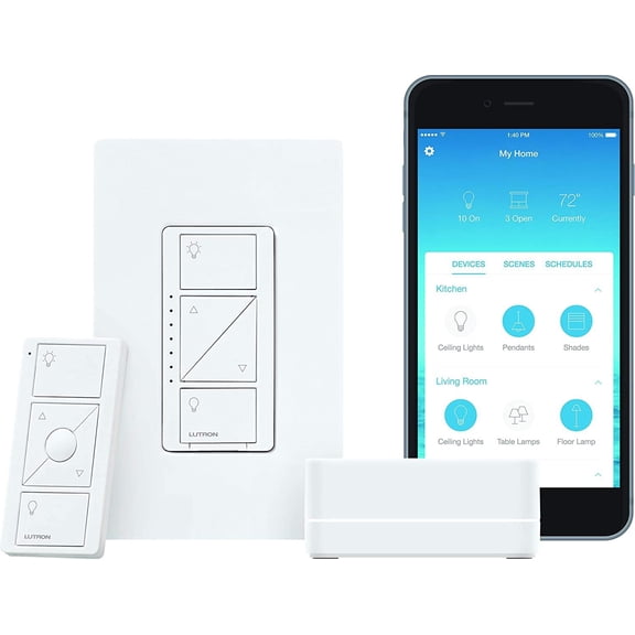 Lutron P-BDG-PKG1W Caseta Wireless Dimmer Kit with Smart Bridge, White