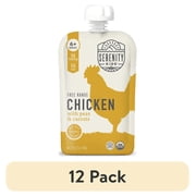 (12 pack) Serenity Kids Stage 2 Organic Free Range Chicken Baby Food with Peas & Carrots, 3.5oz Pouch