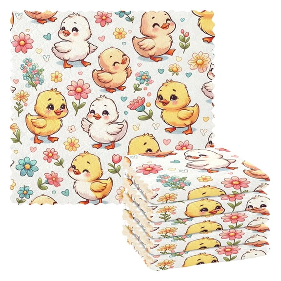6 Packs Little Cute Duck Kitchen Dish Towels Soft Absorbent Dish Cloths 11"x11"