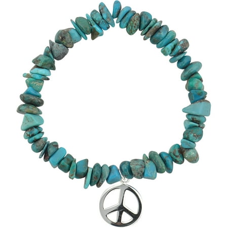Womens Peace Bracelet - Turquoise Chips Sterling Silver Peace Sign Bracelet, 7.5