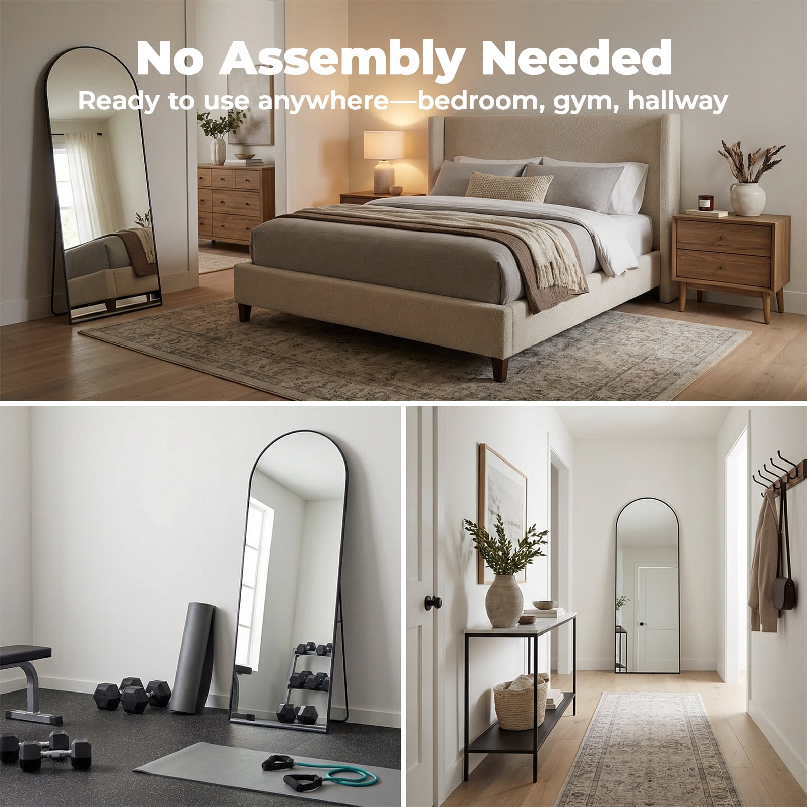 Alvantor 59"/64"/71" Full Length Mirror Floor Standing, Anti-Rust Aluminum Frame, Arch/Rectangle, Black/Gold