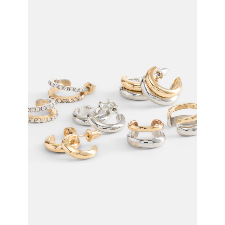 No Boundaries Silver and Gold Two-Tone Hoop Earrings, 5-Pack photo 3