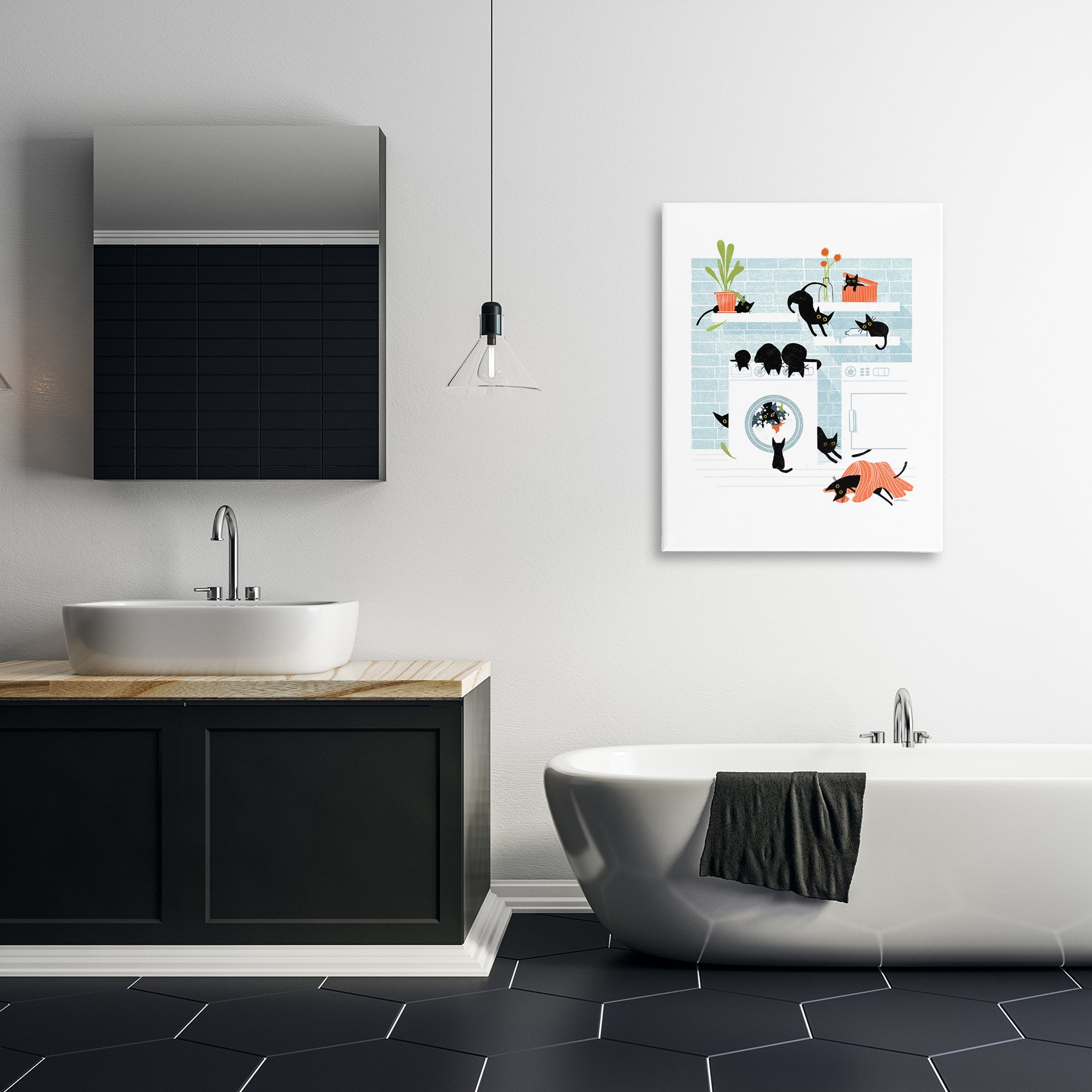 Stupell Industries Black Cats in Laundry Bath & Laundry Painting Wrapped Canvas Art Print Wall Art, 30 x 40
