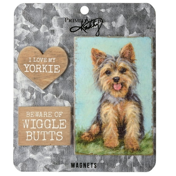 Primitives by Kathy Beware of Wiggle Butts ; I Love My Yorkie Home Décor Magnet Set