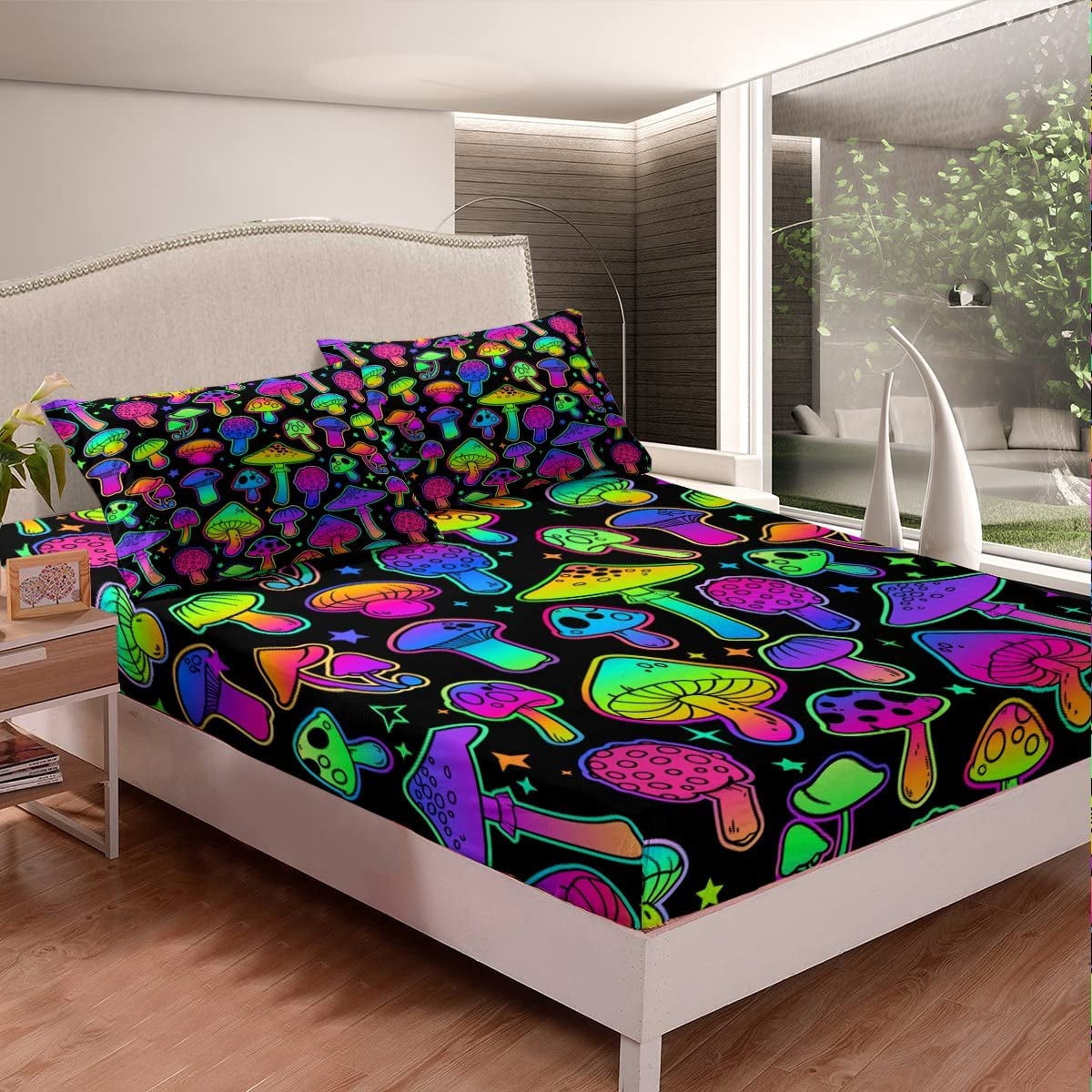 Kawaii Mushroom & Gnome Bed Sheet Set - Twin Size, 3-Piece, Microfiber, 16" Deep Pocket