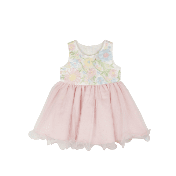 Rare Editions Baby Girls Sleeveless 3D and Embroidered Floral Social Dress - Blush