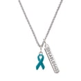 thumbnail image 1 of Delight Jewelry Silvertone Teal Ribbon Silvertone Fearless Bar Charm Necklace, 23", 1 of 4