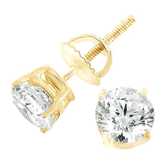 AFFY Round Cut White Natural Diamond Stud Earrings In 14k Yellow Gold