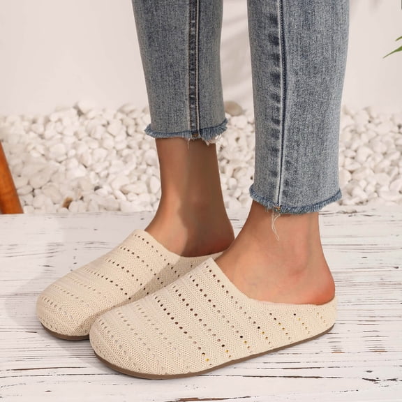 Taylonsss Women's Fashionable Breathable Knit Mesh Slip-On Mules with Round Toe Hollow Out Design for Casual Comfortable Versatile Daily Wear in Spring and Summer