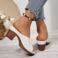 thumbnail image 5 of LOVZFMLL Sandals for Women 2025 Summer Leather Slip On Open Toe Heels Sandals for Casual Outdoor Beach Vacation Chunky Sandals White 9.5, 5 of 9
