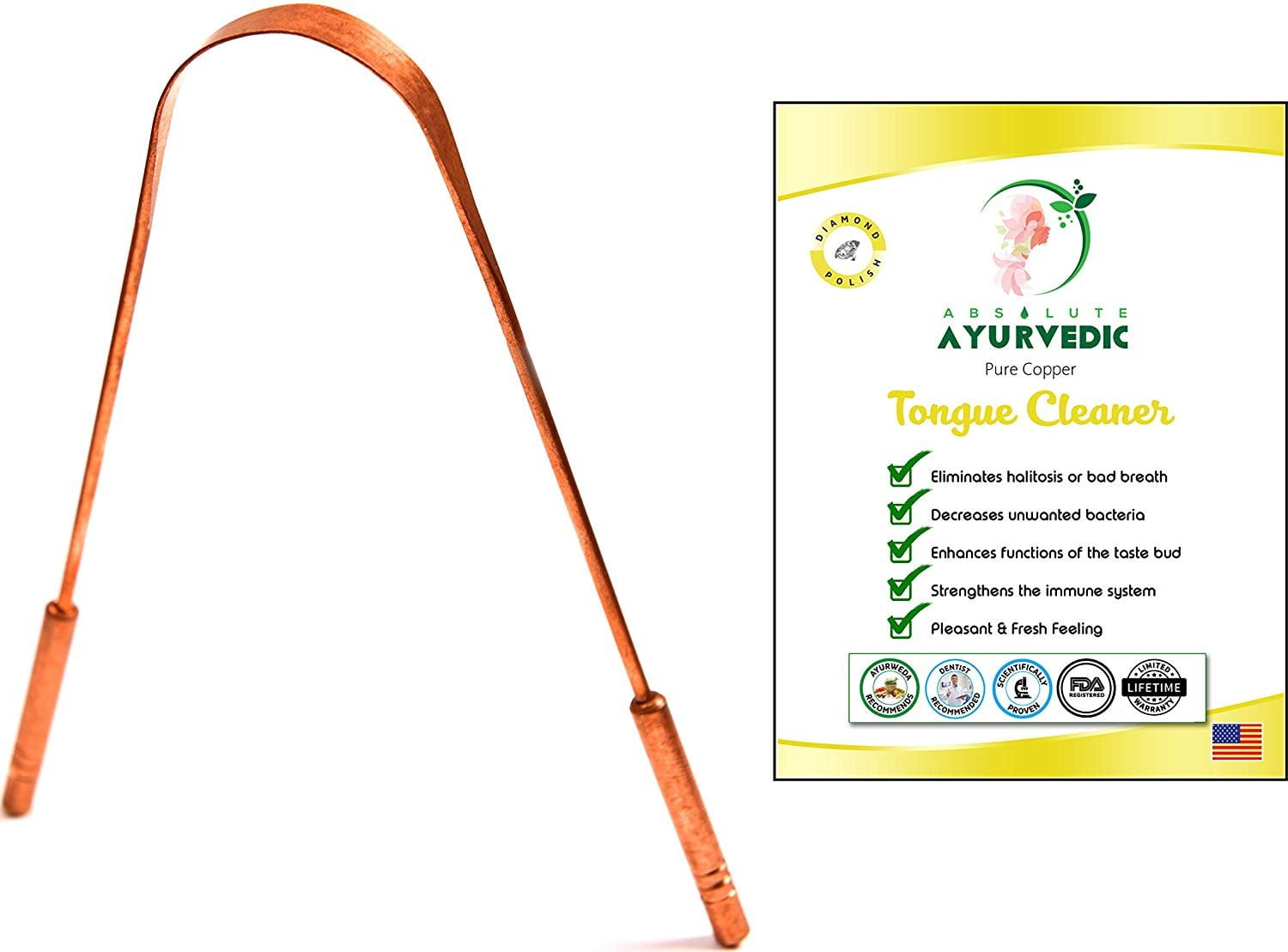 Pack of 2 Copper Tongue Scraper Cleaner by Absolute Ayurvedic