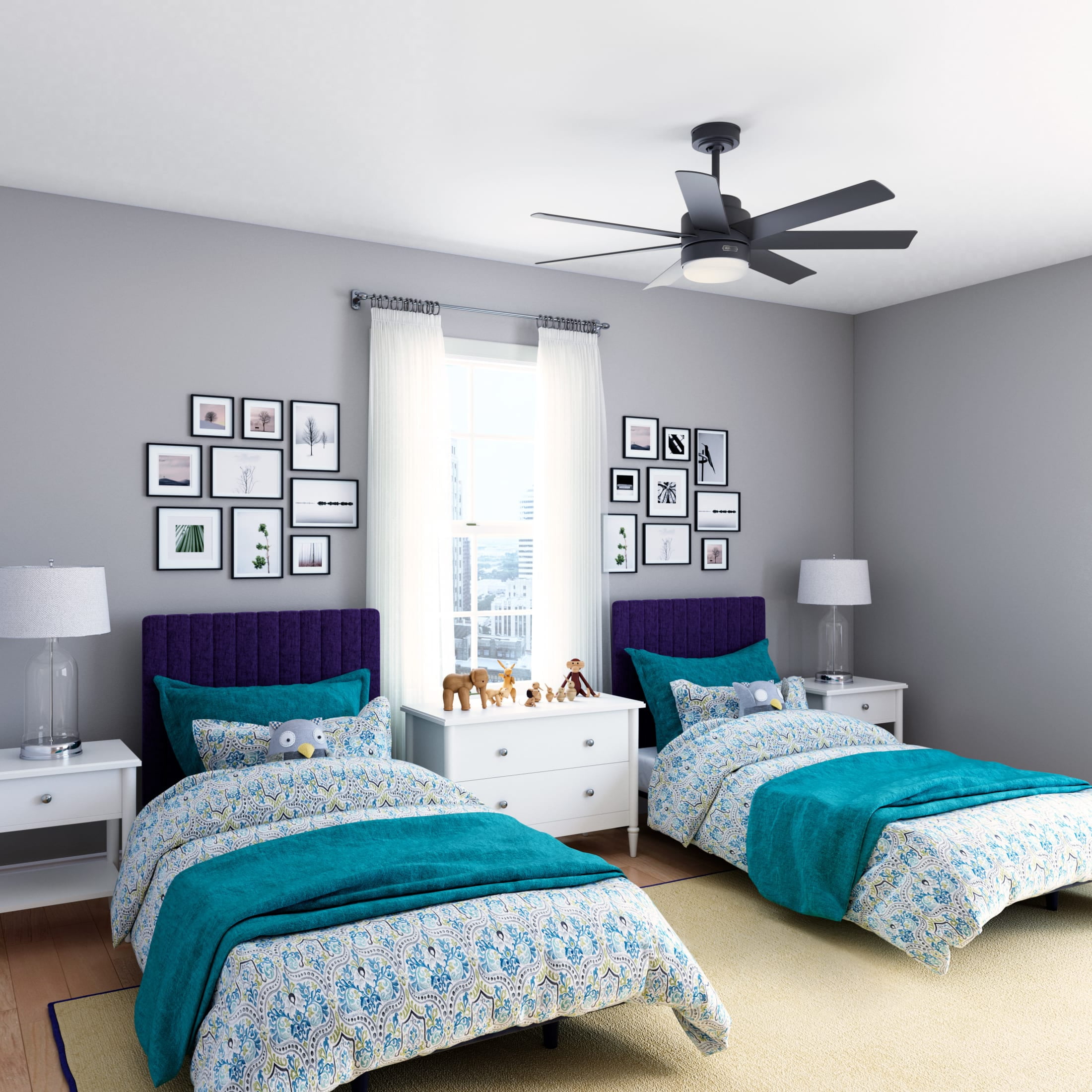 Hunter - Brazos Indoor/Outdoor Ceiling Fan With Light, Remote, 52-inch, Matte Black, Casual-style, 6-speed, Energy Star, 51535, for Porches, Bathrooms