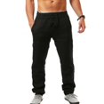 thumbnail image 1 of Pantalones largos de lino y algodón para hombre, calzas transpirables de Color sólido, informales, holgadas, con cintura elástica, estilo Harajuku, 1 of 4