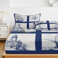 thumbnail image 6 of Twin XL Size Fitted Sheet Set - Nautical Navy 2 Piece Bedding Sets 16" Deep Pocket Fitted Sheet with 1 Pillowcases, Blue Lighthouse Boat Compass Ocean Brushed Microfiber Hotel Luxury Bed Sheets, 6 of 9