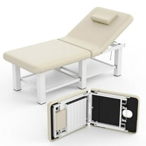 Stationary Massage Table Folding Bed with Backrest for Treatment Table Physical Therapy Table Spa Facial Bed, Metal Frame PU Leather, 30.5"Wx75"L, 660lbs, Beige