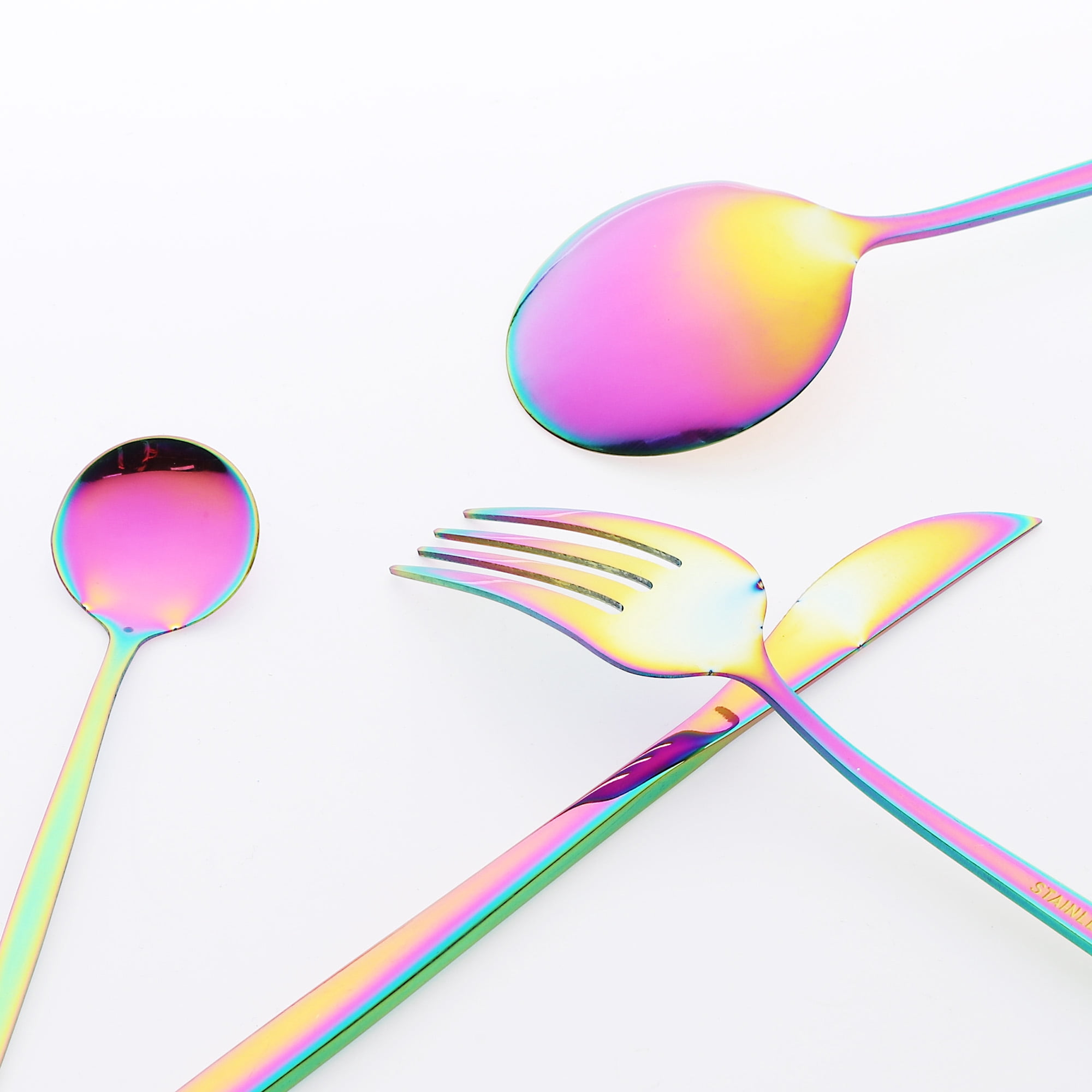 Unique Bargains 24 Pieces Silverware Set Stainless Steel Flatware Colorful
