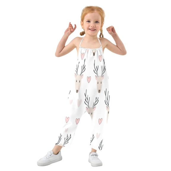 Girls' Jumpsuits Rompers Summer Casual Sleeveless Rompers With Pockets Spaghetti Strap Romper Reindeer Heads 1T