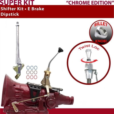 American Shifter C4 Shifter Kit 8 in. E Brake Dipstick Chrome Push Button 16 Handle Billet Knob for F803A
