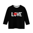 thumbnail image 4 of dazeni Girls Holiday T Shirts Love Letter Print Crewneck Tops 3/4 Length Sleeve Shirts Casual Basic Blouse Valentine's Day Outfits Black, 4 of 5