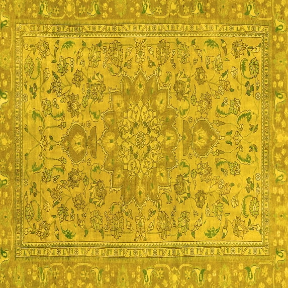 Ahgly Company Machine Washable Indoor Square Abstract Yellow Modern Area Rugs, 8' Square