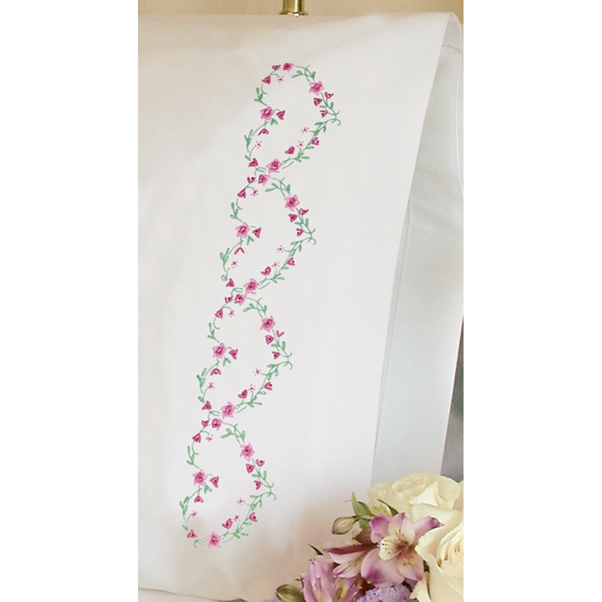 'Rose Hearts' Pillowcase Pair Stamped Embroidery, 20' x 30'