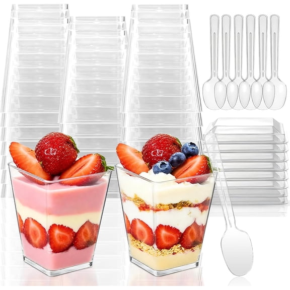 5 oz Plastic Dessert Cups with Lids and Spoons, Clear Yogurt Parfait Appetizer Cup with Lids for Party, Mini Dessert Shooter for Pudding Fruit Trifle Ice Cream