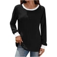 thumbnail image 2 of QSXADF Women's Long Sleeve Shirts Fall Flowy Hem Tunics Ribbed Knit Crew Neck Long Sleeve Button Down Shirt Top Stretch Comfy Layering Women Fall Winter Tops, 2 of 6
