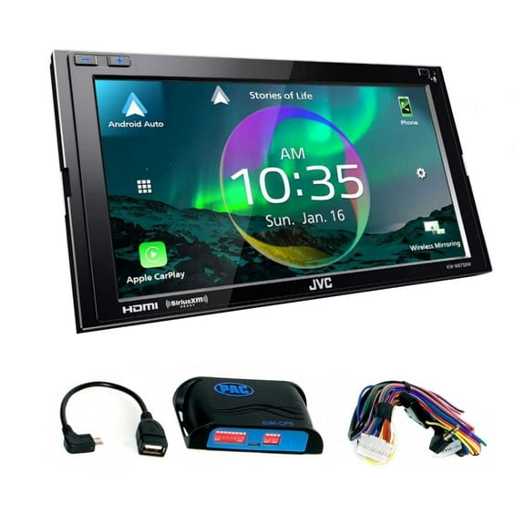 JVC KW-M875BW Digital Multimedia Receiver w/ Wireless CarPlay and Android Auto, BT and High Res Audio (Does Not Play CDs) with PAC SWI-CP5 Steering Wheel Interface