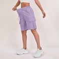thumbnail image 7 of Womens Cargo Shorts Elastic Waist Knee Length Bermuda Shorts Summer Outdoor Waterproof Hiking Pants with Pockets Light Purple XL, 7 of 7