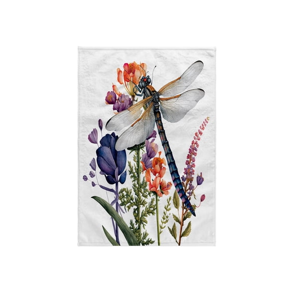 3dRose, Blue Dragonfly and Flowers Illustration, 15x22 Hand Towel