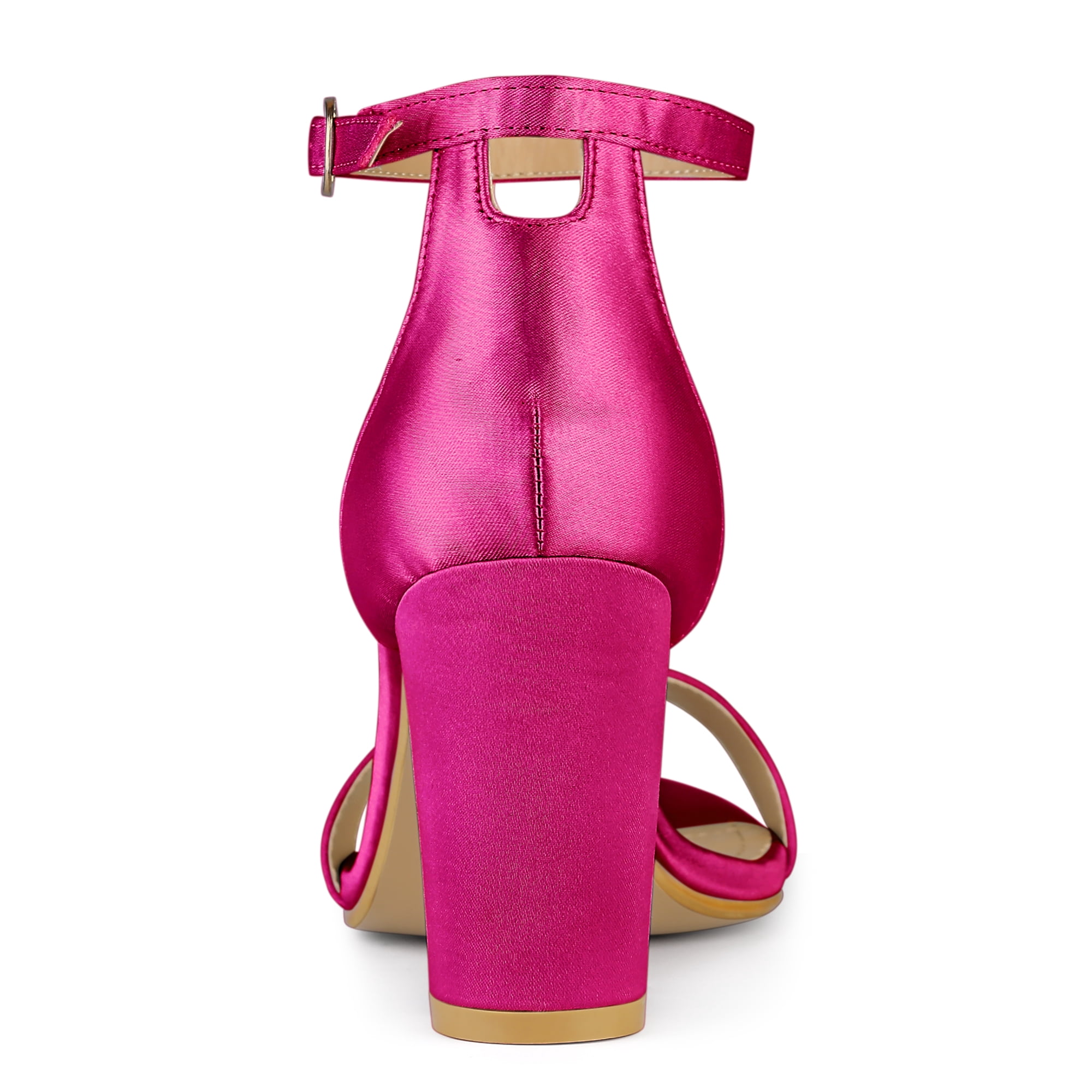 DARING DIVA Women's Satin Ankle Strap Chunky Heels Hot Pink 5.5