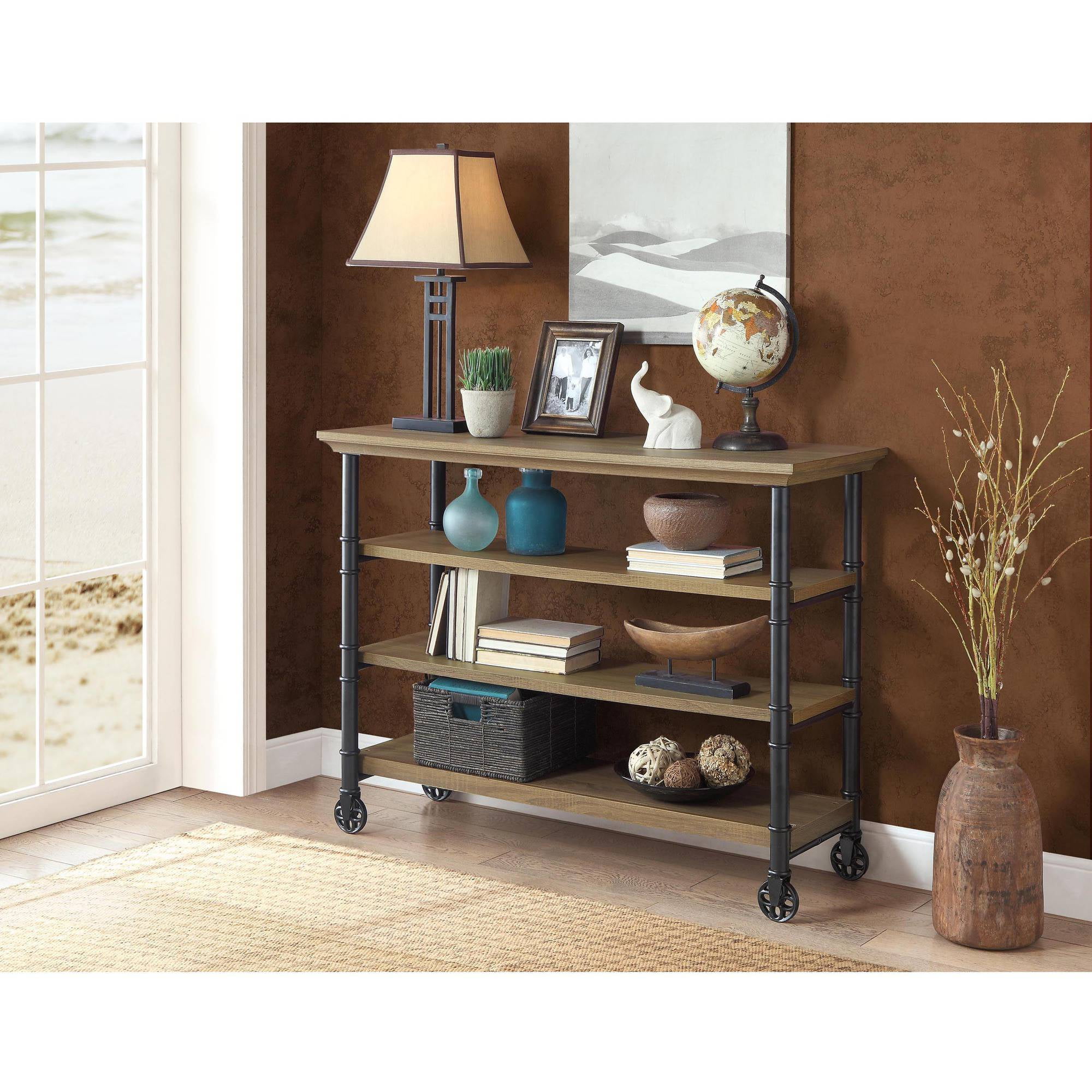 Whalen Santa Fe Portable Kitchen Cart with Wine Rack Rustic Brown