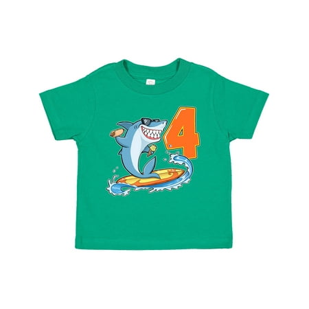 

Inktastic Fourth Birthday Surfing Shark with Hot Dog and Ice Cream Gift Toddler Boy or Toddler Girl T-Shirt